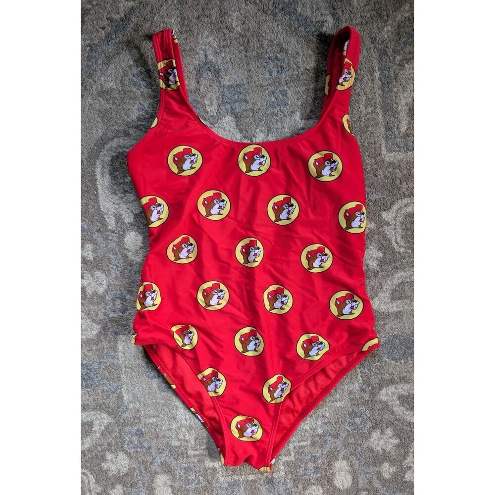 Buc-ees Beaver Logo Bathing Suit Womens Size XS Red Beach One Piece Swimsuit